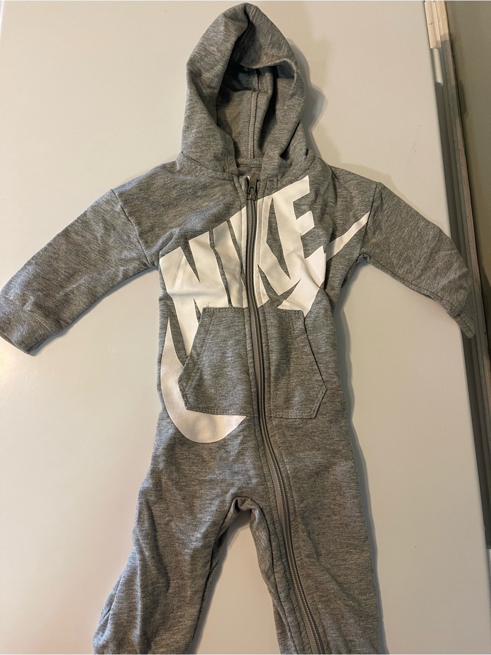 Nike Kids Gray Hooded One-Piece Zip Romper